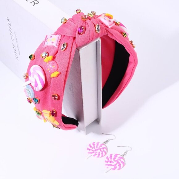 Women Knotted Fabric Headband Gummy Bear Candy Lollipop Jewelry Accessory